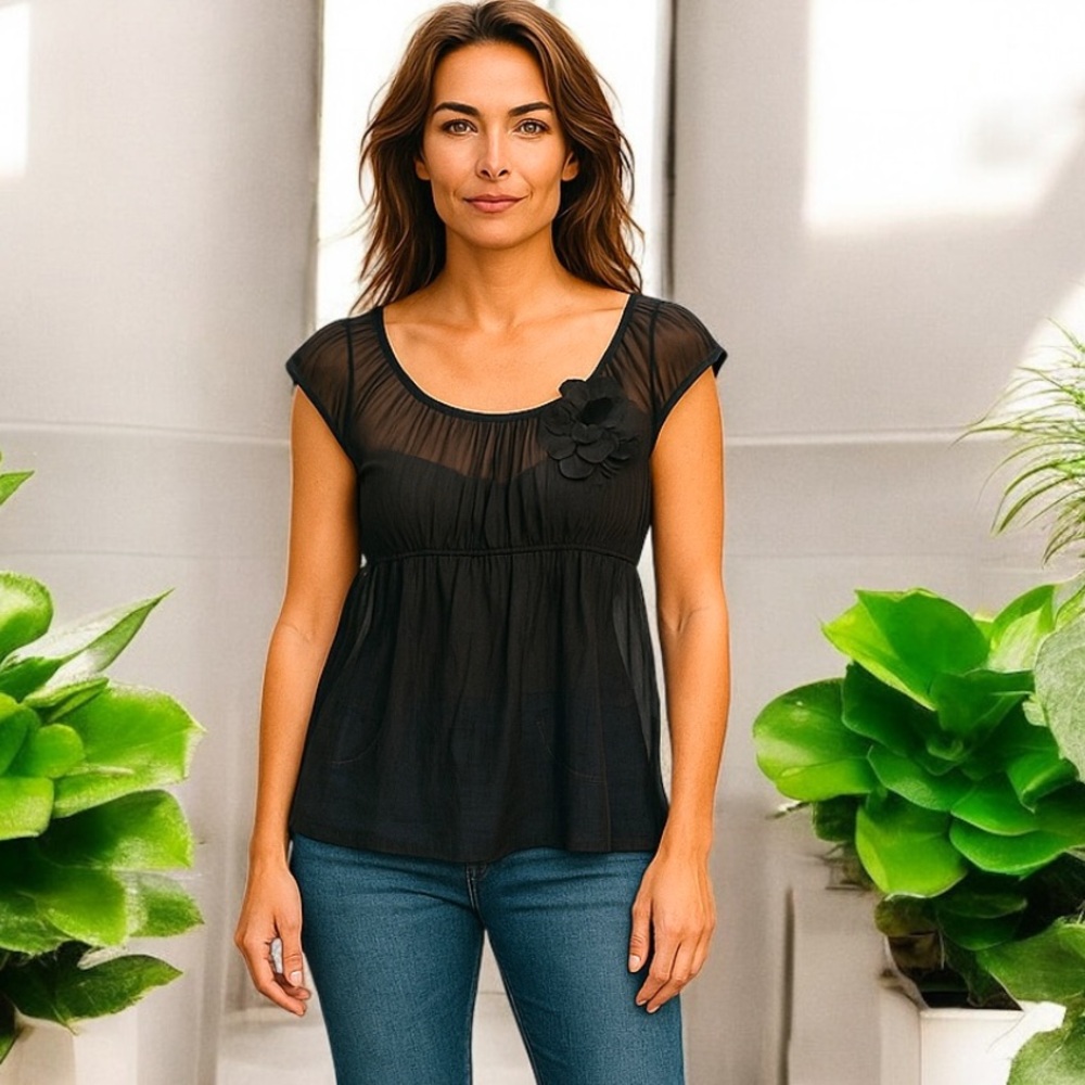 6 degrees brand sheer black top